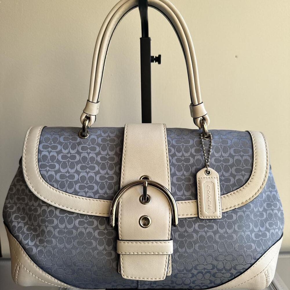 Coach Signature Blue Monogram Shoulder Bag + Matching Wallet